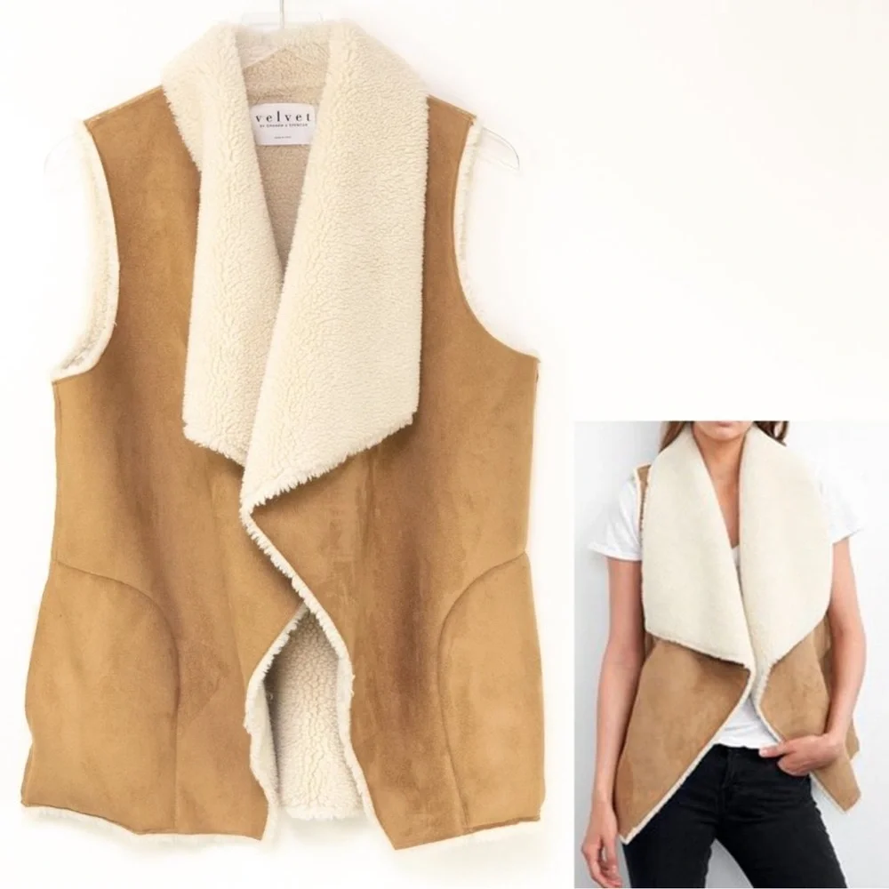 Velvet by Graham & Spencer Faux Suede Shearling Draped Lined Reversible Vest
